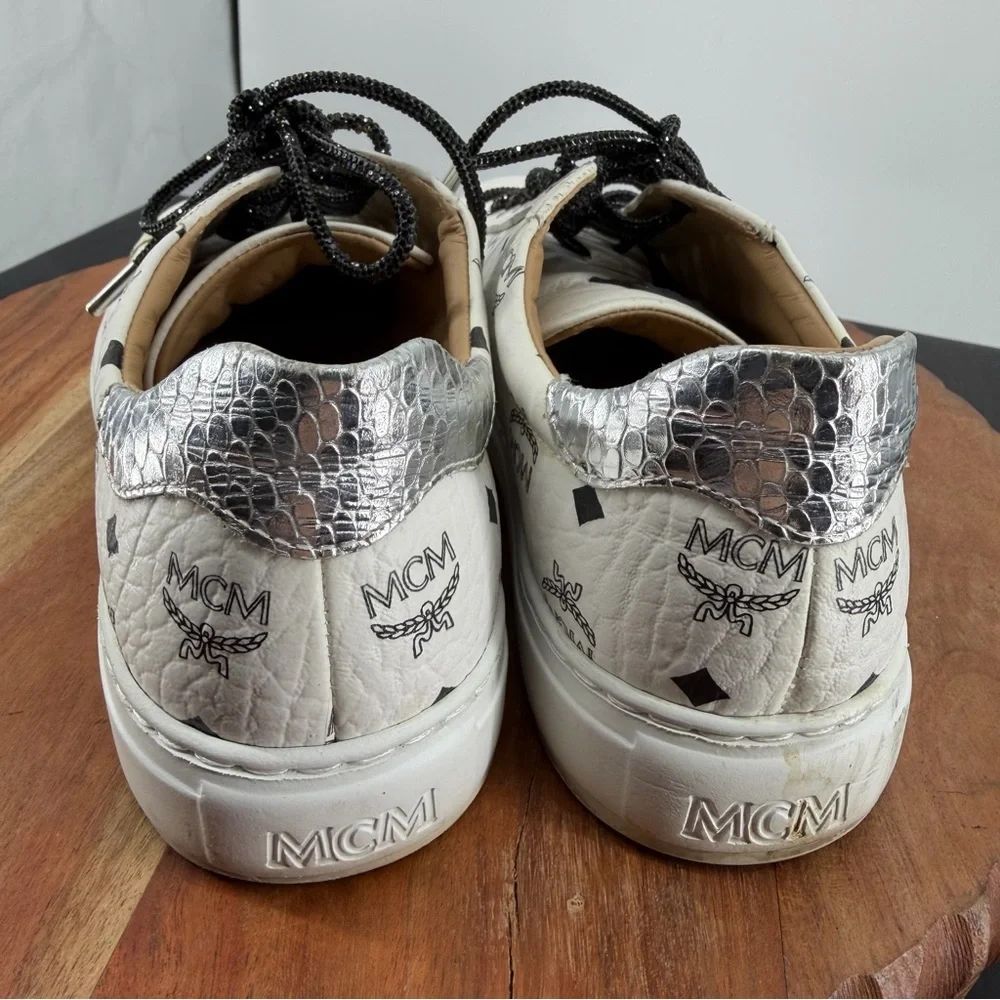 MCM Visetos Low-Top sneakers in white calf leather signature monogram print 37 7